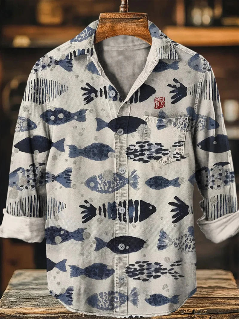 New Men's Long Sleeve Shirt Animal Cat 3D Printed Hawaiian Lapel Top Casual Comfortable Men's Shirt Top