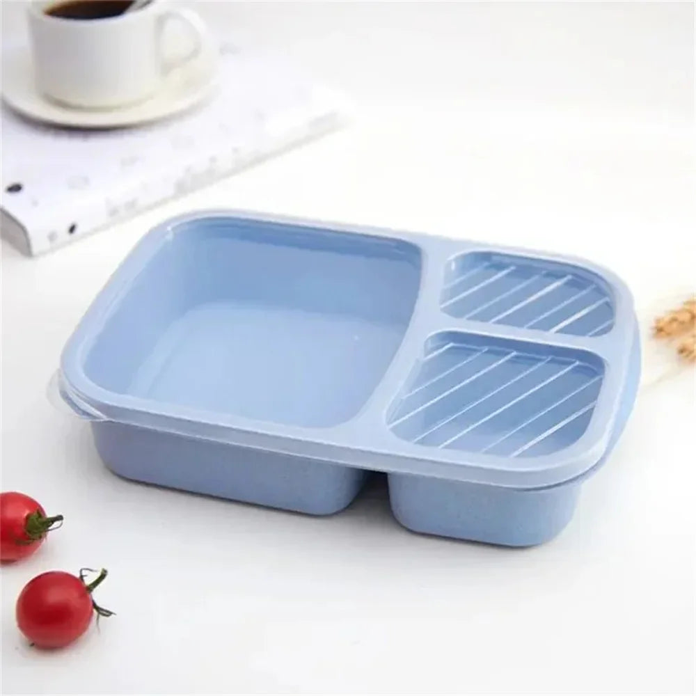 1/4pack Bento Lunch Box Set 3 Compartment Food Storage Containers Wheat Straw Meal Prep Lunch Box Plastic Food Storage Container
