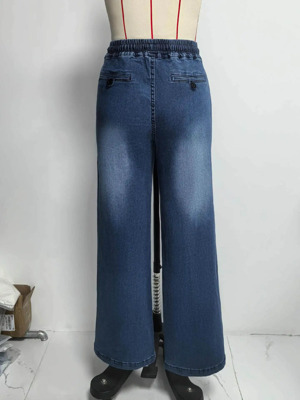 Chic High Waist Drawstring Denim Pants Women's Straight Wide Leg Jeans Fashion Trousers