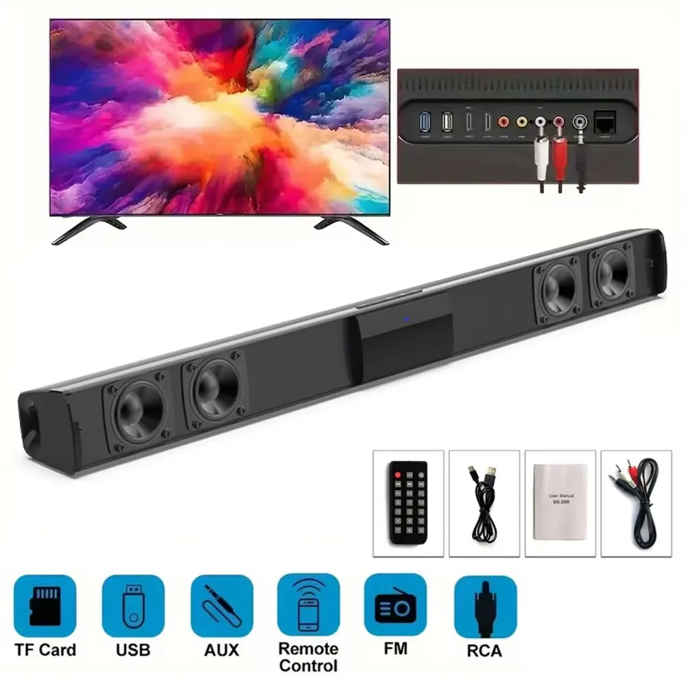 Soundbar, Cinema Soundbar, Hifi Wireless Bluetooth Speaker, Home Theater, Tv, Computer, Echo Wall, Wall-Mounted Stereo Surround Sound, Fm Radio, Remote Control, Speaker Stand