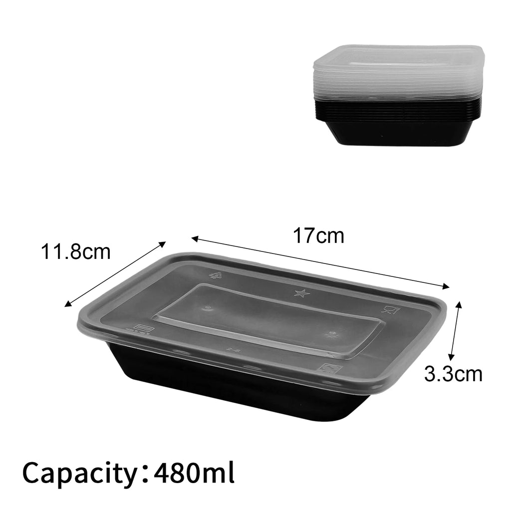 10/20x Food Storage Containers with Lids Meal Prep Containers Disposable Leakproof Black Lunch Bento Boxes Kitchen Tableware