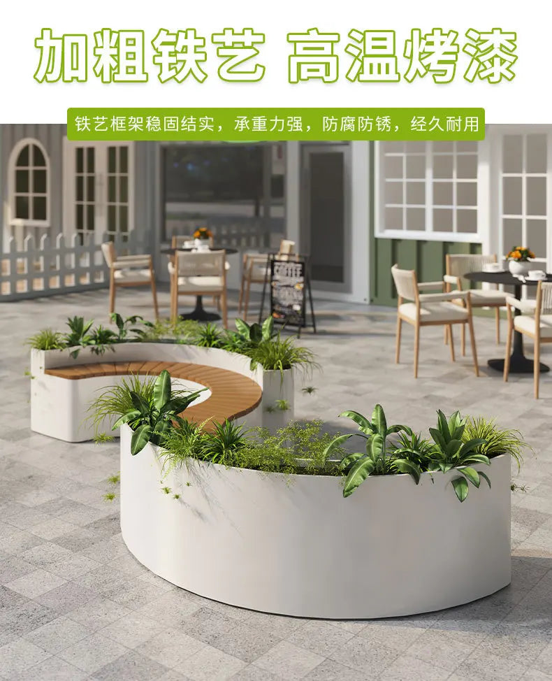 For Outdoor Curved Wood Flower Box Seat Square Park Mall Public Area Anti-corrosion Moisture-proof Leisure Bench