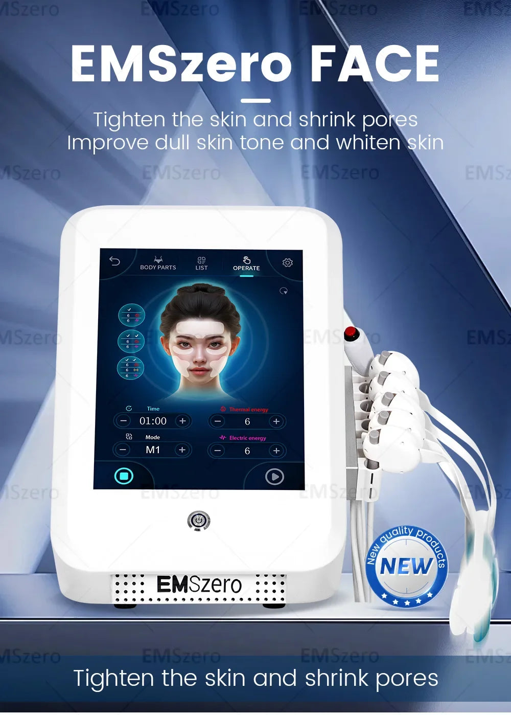 NEW Ems RF Facial Electrostimulation Face Lifting Machine 6 Handles Sculpt Face Pads Massager Device Anti Aging Wrinkles Removal