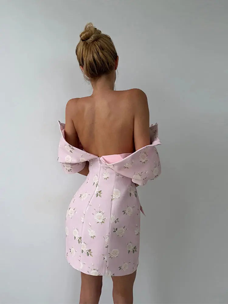 Sexy Print Women's Dress Multi Button Shoulder Pad Waist Cinching Package Hip Short Sleeved Dresses Fashion Summer Daily Wear