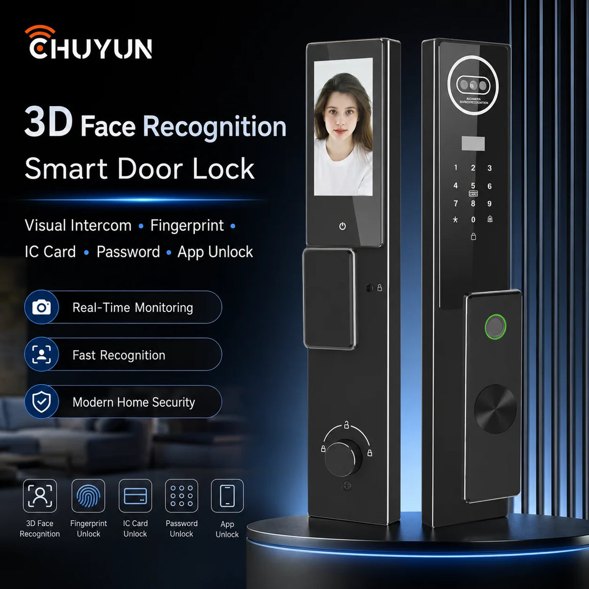Tuya Smart WiFi Door Lock with Face Recognition Fingerprint Password IC Card Digital Keyless Entry