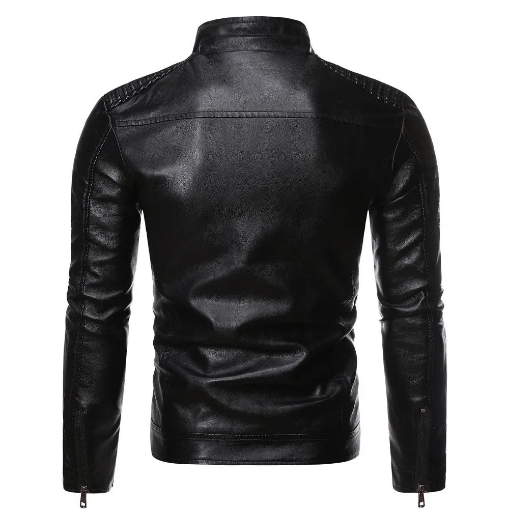 Men's Jacket Fashion Mens Vintage Leather Jackets Casual Men Faux Leather Motorcycle Jackets Biker Zipper Pockets Coats