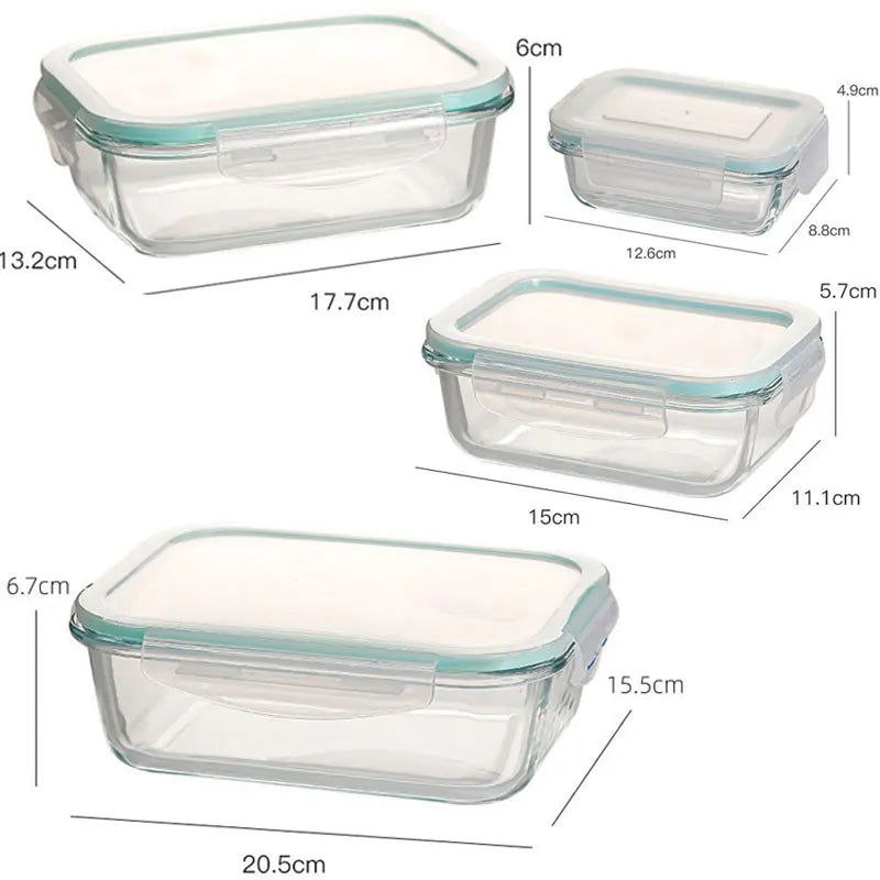 4 Pieces Rectangular Borosilicate, Microwave-Safe Rectangular Container, Microwave Safe Borosilicate Glass Containers,Available in 200ml, 370ml, 640ml, and 1000ml