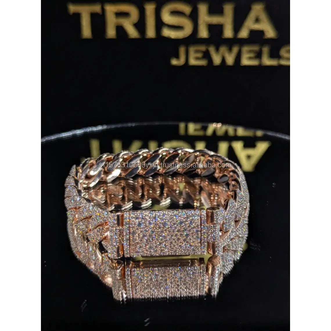 VVS Moissanite Iced Cuban Link Bracelet Rose Gold Plated 925 Sterling Silver Hip Hop Gift Jewelry for Men Women Unisex Trisha