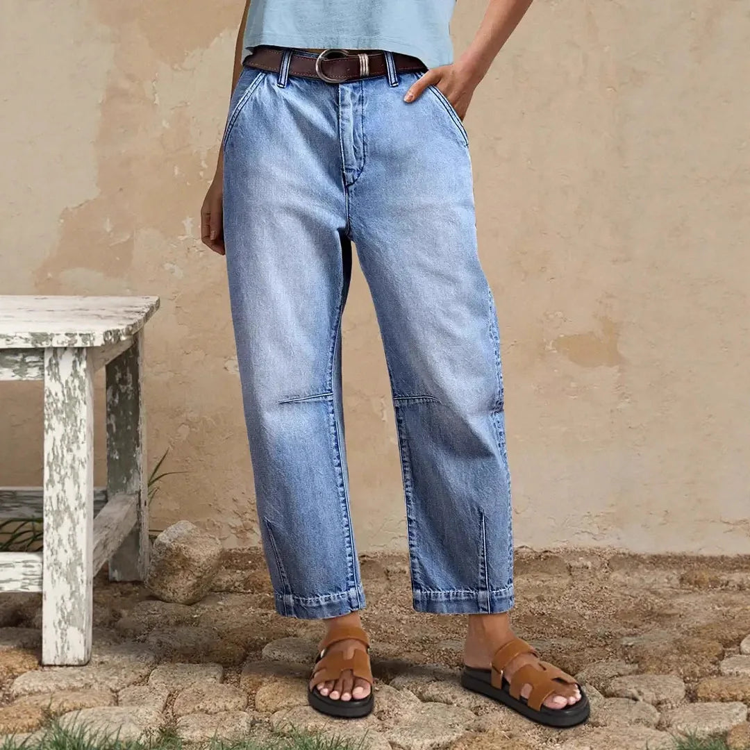 New Women High Waist Loose Straight‑Leg Cropped Jeans Washed Vintage Denim Ankle Pants Casual Daily Streetwear Denim Trousers