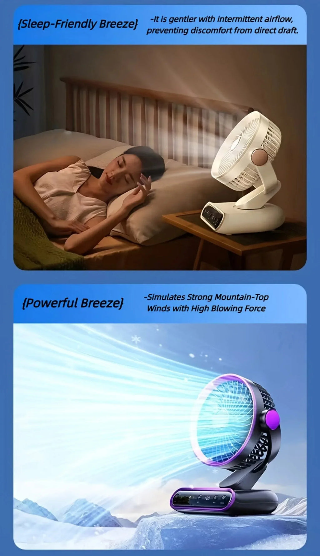 Air Circulation AI Fan Desktop Portable Rechargeable Fan Smart 100 Speed Stepless Quiet Brushless Motor Type-C Baby Sleep Wind