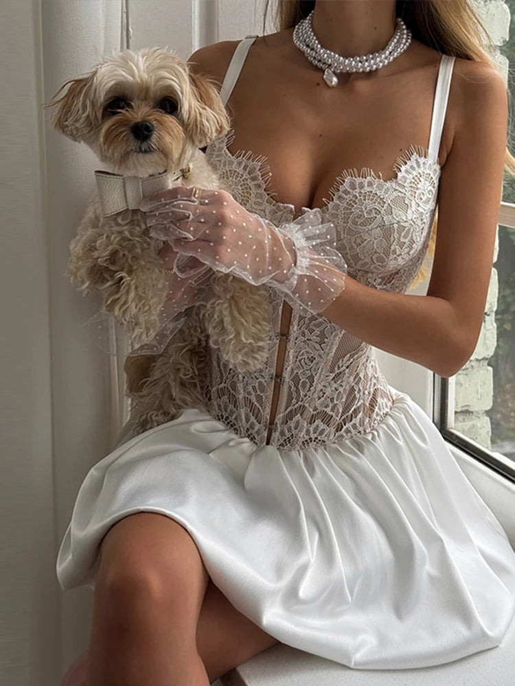 Sexy Fishbone Corset Mini Dress Women Black Hollow Out Backless Bandage Bubble Dresses 2026 Summer Party Festival Dresses