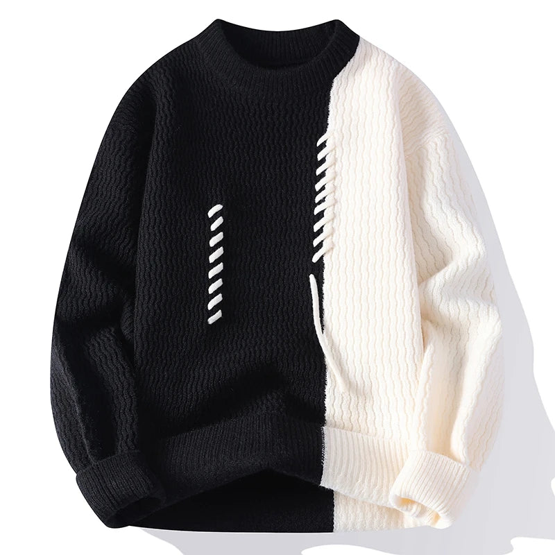 Men's Fashion stripe pattern Sweaters Autumn/Winter Loose Knittwear Men sweater youth Thick Warm patchwork pullovers Top