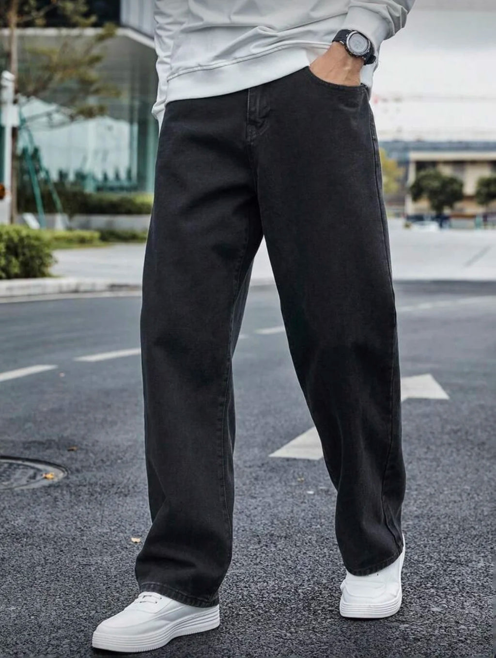 Men's Straight Jeans - Relaxed Fit with Great Drape, Tummy & Slimming Dark Grey Wash