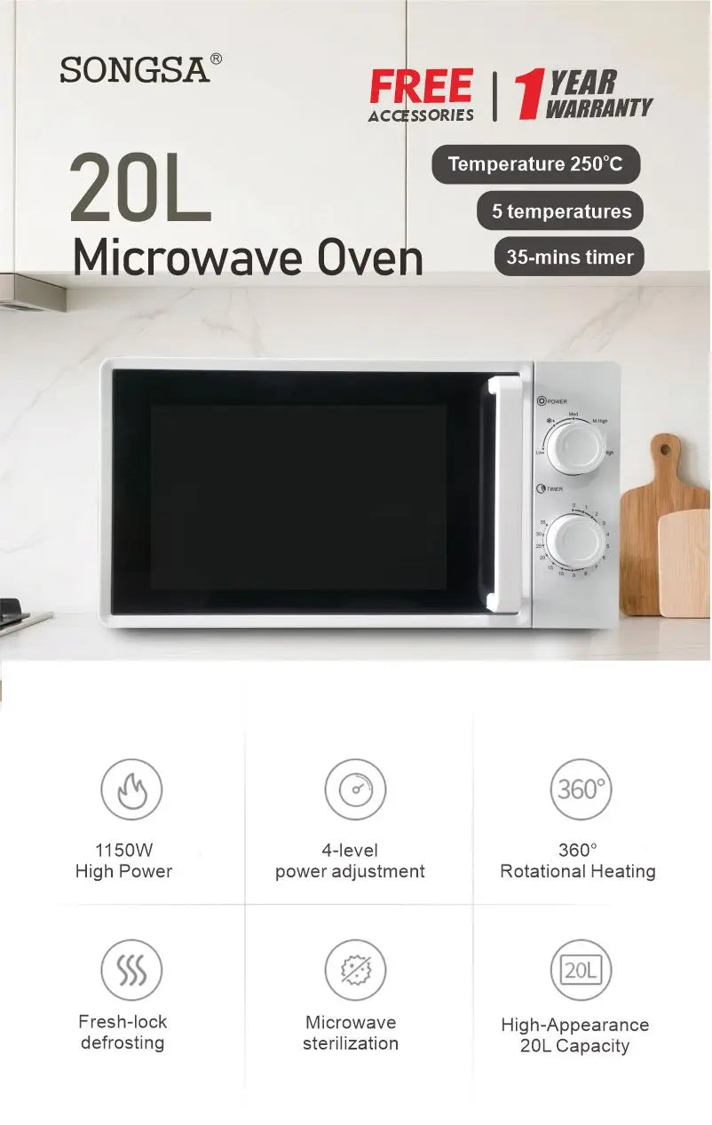 Mechanical Knob Countertop Energy Saving Multifunction Baking Electric 20L Microwave Oven