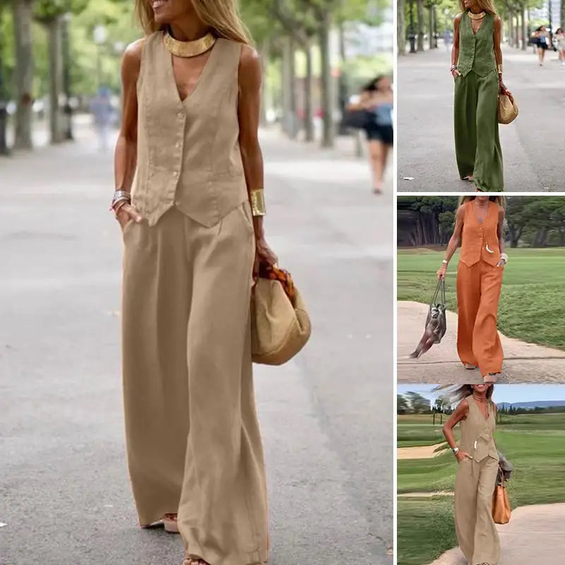 ZANZEA 2026 Women's Two-Piece Sets Wide Leg Pants & Vest Tops Summer Elegant Casual Pant Suits Outfits Office Work Plus Size 5XL