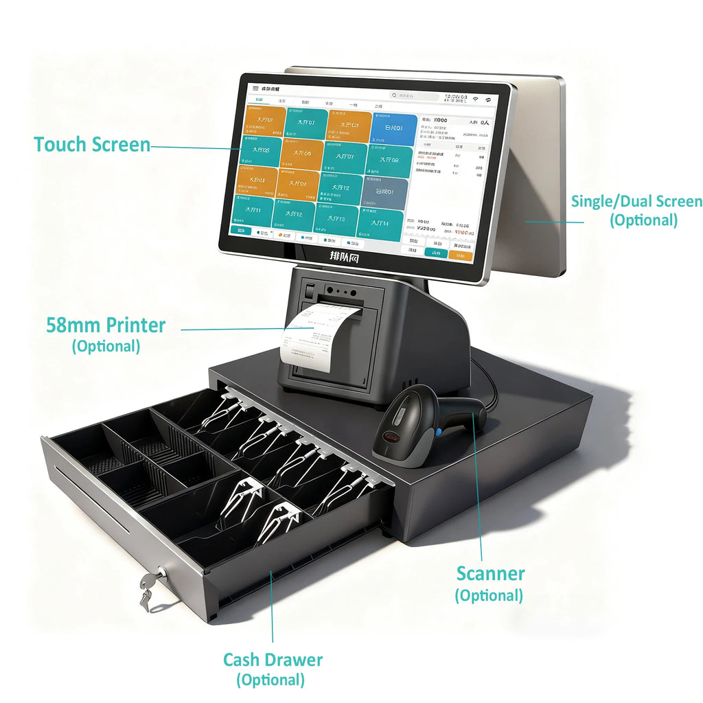 S300 Dual Touch Screen All in One Pos Systems with Printer for Fast Food Restaurant windows Cash Register Machine