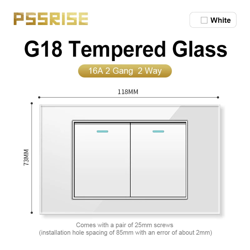 PSSRISE AU EU Brazil Italy US Standard 1/2/3/4/5/6 Gang 2 Way Wall light switch Tempered glass Panel Switch 118*74mm AC110-250V