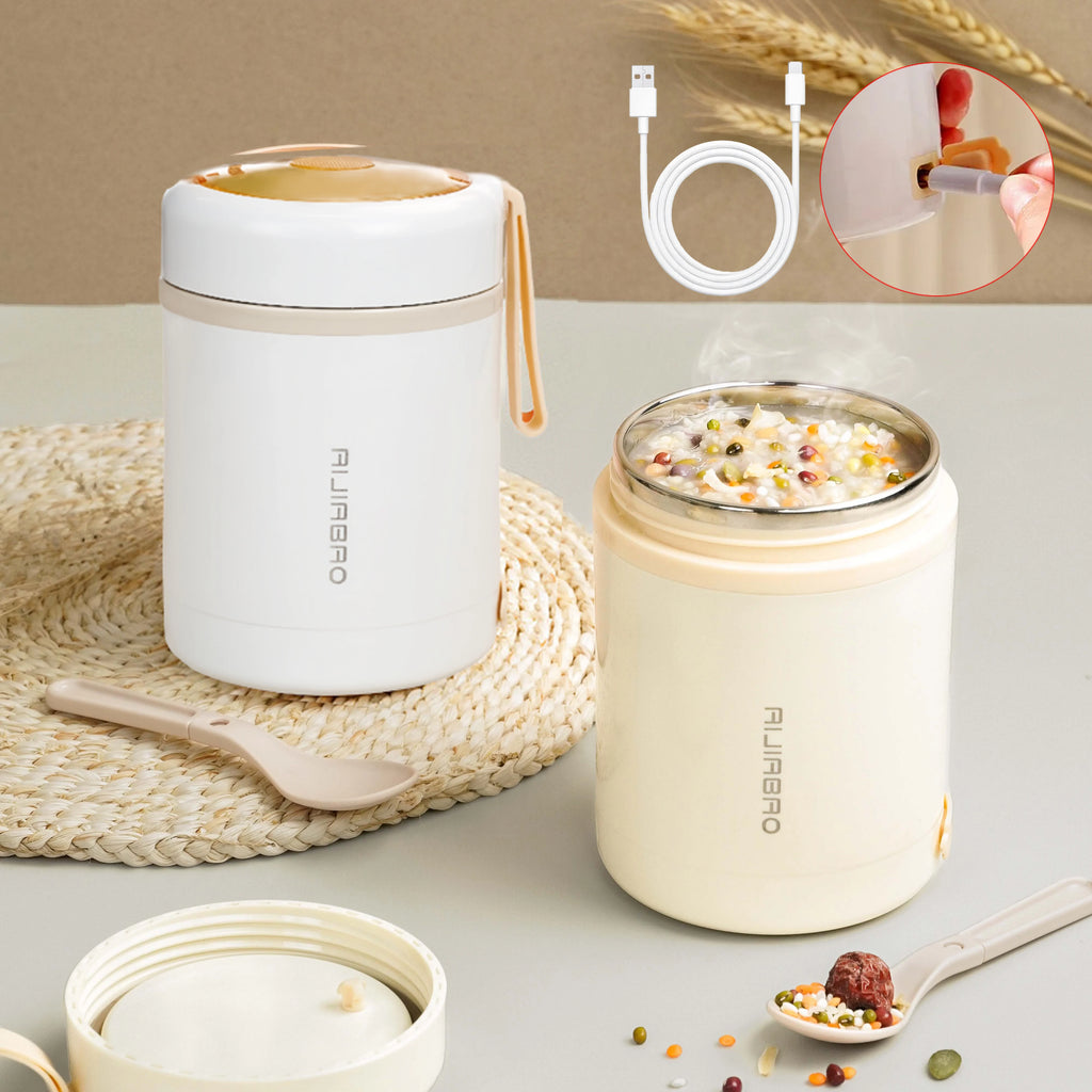 600ML Portable USB Electric Heating Lunch Box Stainless Steel Food Warmer with Drink Function for Picnics Food Heater