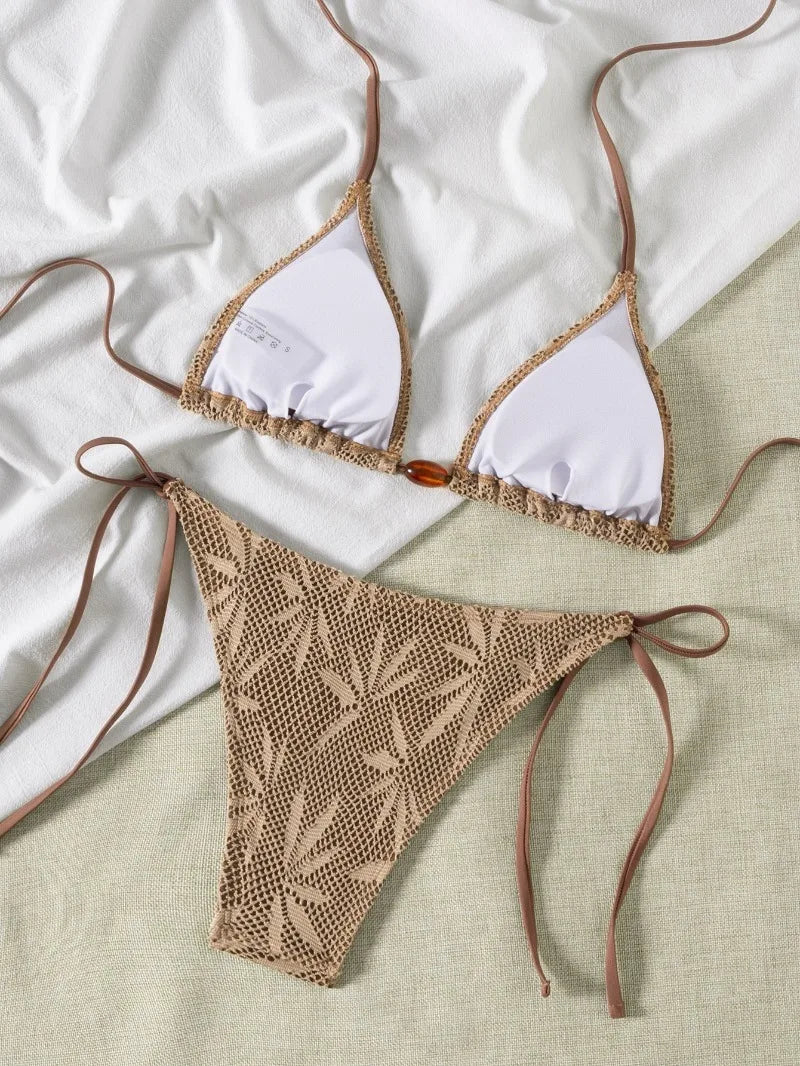 Retro Polka Dot Bikini Set Women Swimsuit Female Swimwear Micro Thong Bikinis Brazilian Halter Beach Wear Lace Up Bathing Suit