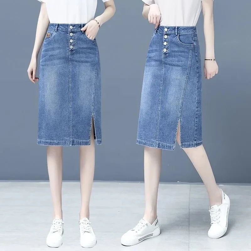 Large Size Denim Skirt For Women Spring Summer High-waisted A-line Jeans Skirt Ladies Korean Loose Tassels Mini Denim Skirts