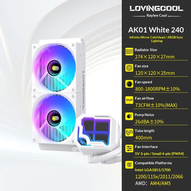 LOVINGCOOL AK liquid cooler 240mm 360mm broken code screen dynamic digital display ARGB PWM Abyss Mirror integrated water cooled