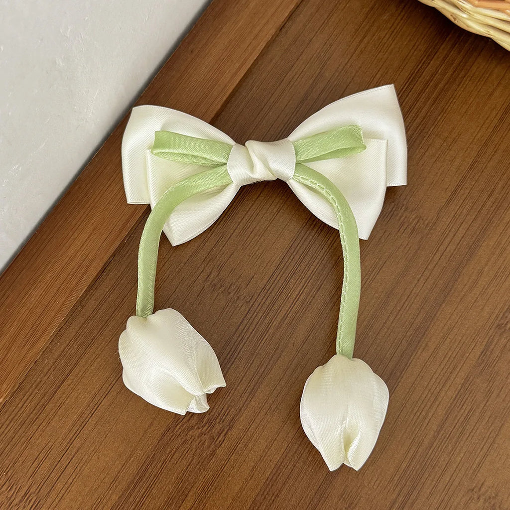 Korean Tulip Flower Bow Hair Clip Girls Sweet Fashion Versatile Duckbill Clip Children Kids Princess Hair Styling Accessories