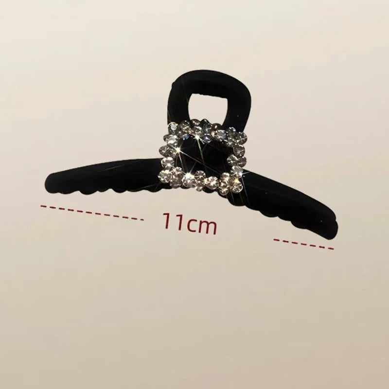 Black Flocking Rhinestone Hair Clip for Women Elegant High Ponytail Shark Clip Fashion Girls Hair Clamp