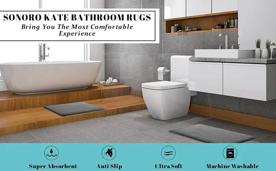 Bath Mat & Bathroom Extra Thick & Soft Memory Foam & Non Slip Super Absorbent Bathroom Rugs Bath Rug for Bathroom Floor