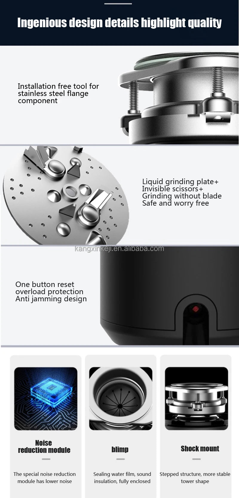 Airo Hot Sale Kitchen Food Waste Disposer Garbage Processor with Motor Sink Waste Crusher
