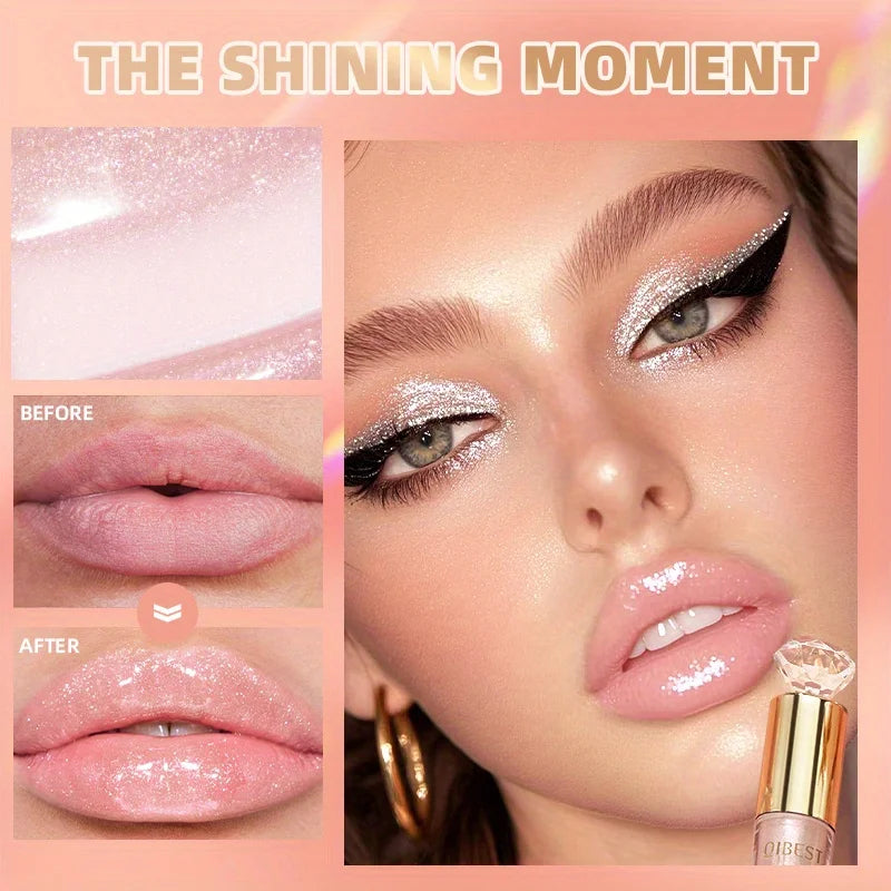 Shiny lip gloss, sparkling crystal, water-permeable and long-lasting color rendering, light and rich