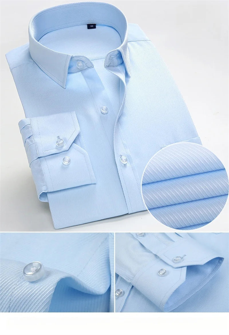 Men's High Quality Dress Shirts Long Sleeve Slim Fit Solid Stripe Business Formal White Shirt Male Pocket Social Clothing 7XL