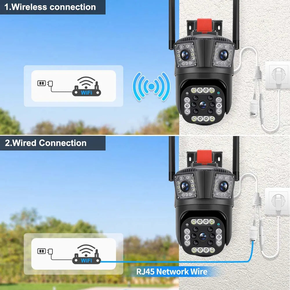 6K 12MP WiFi Security Camera with 8X Zoom Triple Lens Auto Tracking 8MP IP CCTV for Smart Home Wireless Surveillance