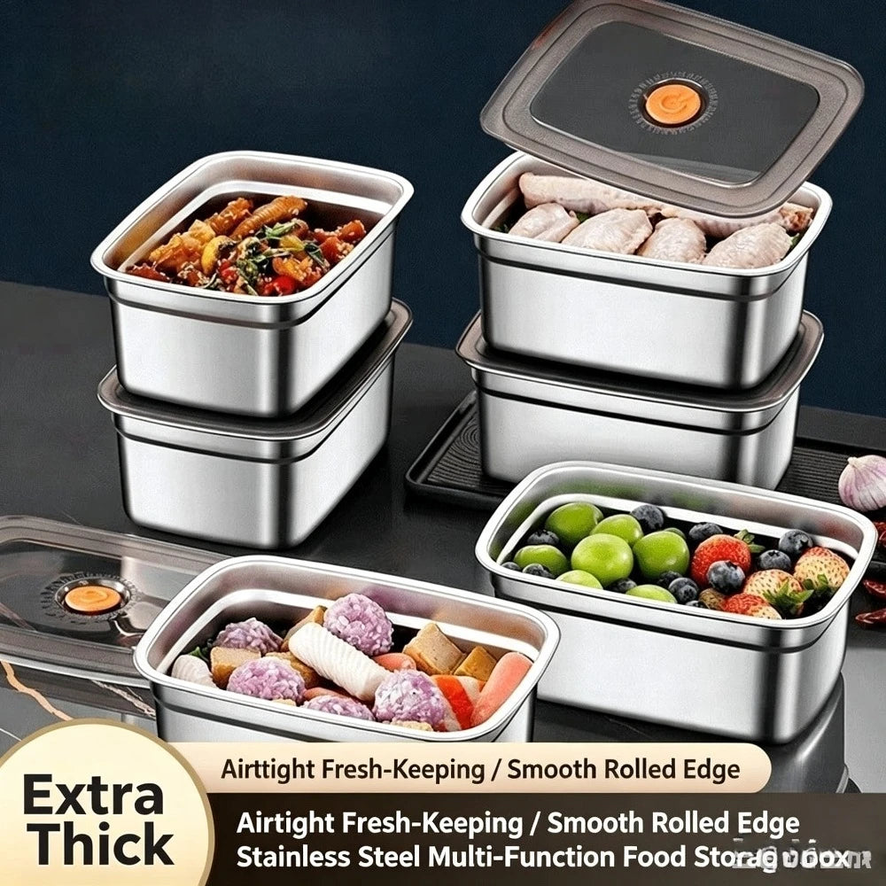 Food Storage Container Airtight Leakproof Lunch Box Freezer Microwave Safe Metal Meal Prep Box Refrigerator Food Keeper with Lid