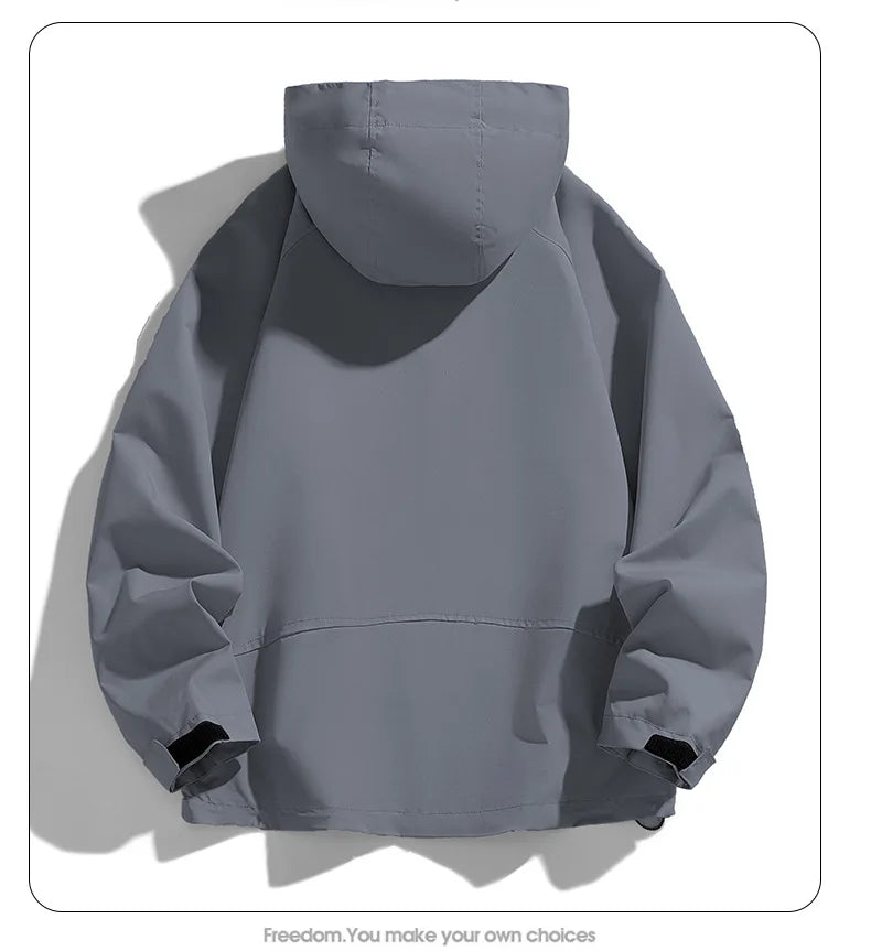 Man Jacket Spring Thin Contrast Color Long Sleeve Zipper Male Coat Loose Breathable Hooded Outdoor Sport Casual Men Outerwear