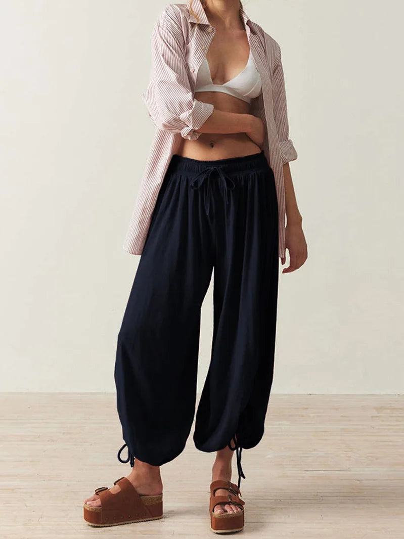 2026 New Drawstring Lantern Pants Women's Casual High Waist Loose Trousers Spring Summer Fashion Streetwear Female Joggers Pants