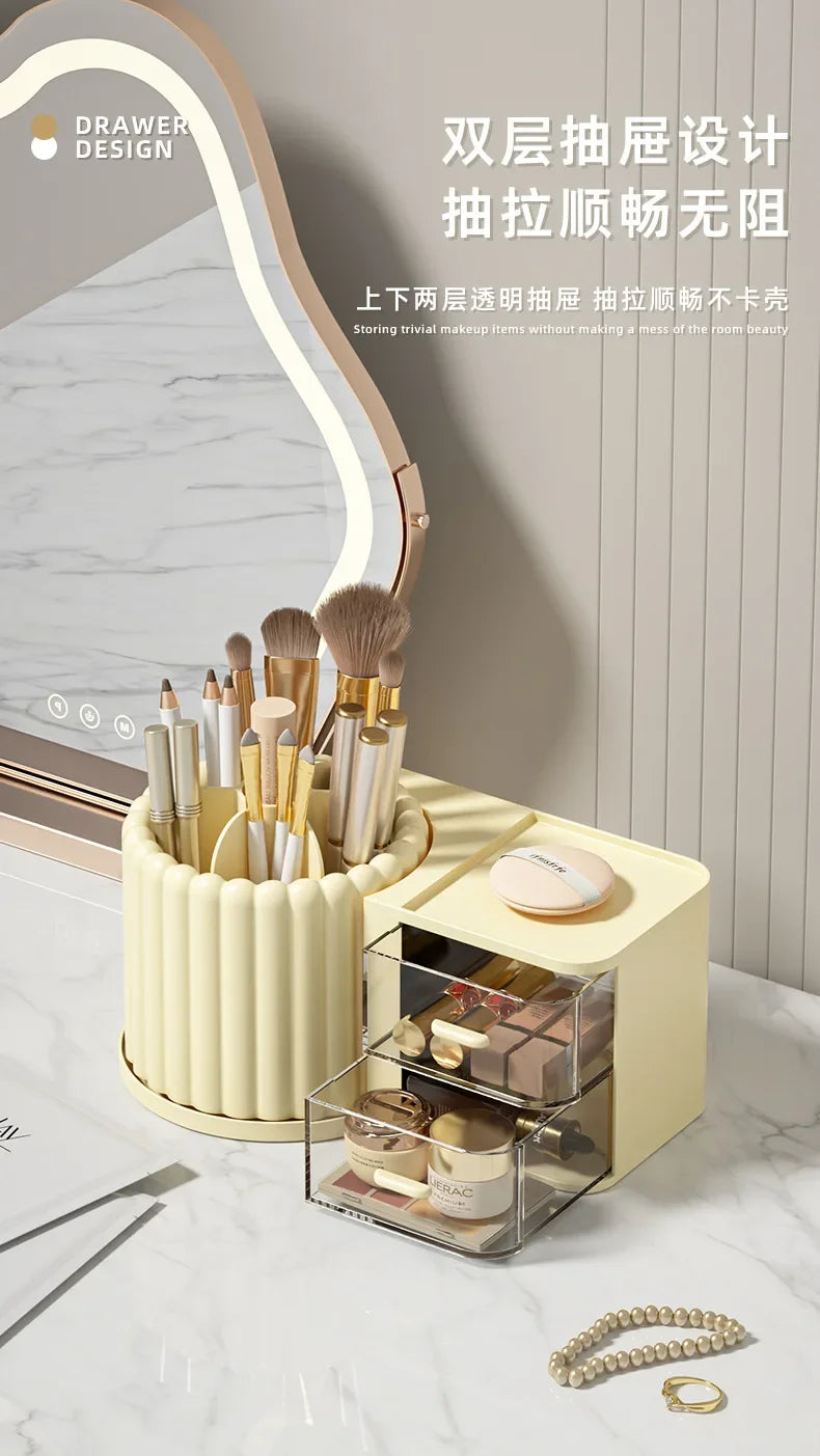 360 Rotating Makeup Desktop Cosmetic Storage Box Organizer Large Capacity for Bathroom Portable Lipstick Makeup Brush Pen Holder