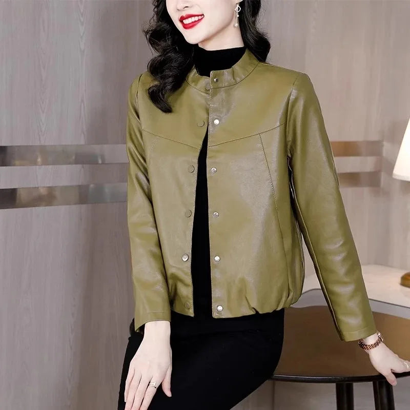 Fashionable Jacket for Women Short 2025 Spring and Autumn New Fashionable and Loose Leather Jacket