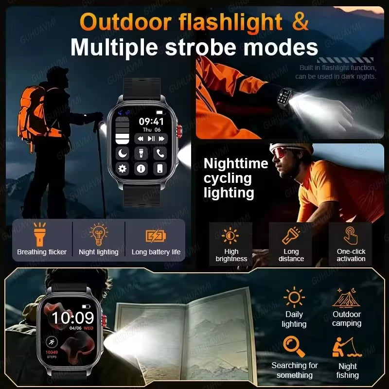 New1400mAh Military Grade Smart Watch 600 hours Battery Life 5ATM Waterproof BT Call Alert LED Flashlight 100+Sports Watches Men