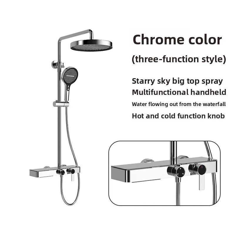 Hotel Grade All Copper Waterway Shower Set Hot Cold Multifunction Pressure Shower Head Storage Shelf Copper Shower Set Bathroom