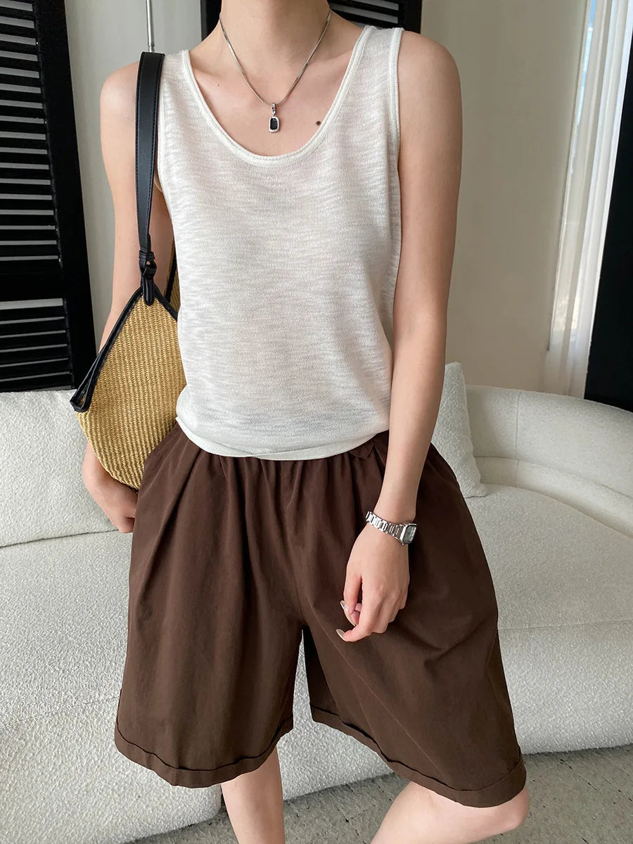 Summer women's relaxed loose wide leg A-line casual shorts versatile