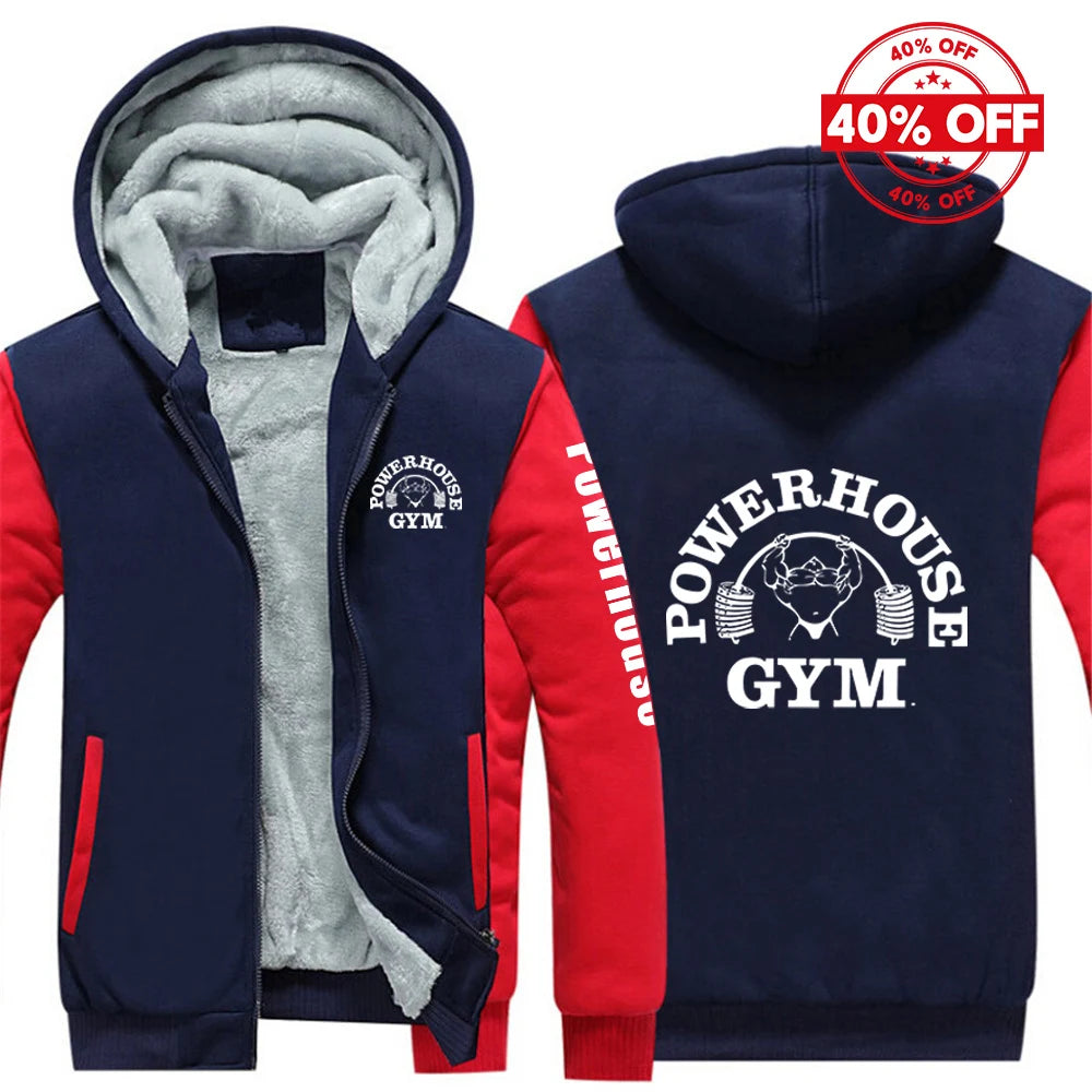 2025 Autumn And Winter Man's Fashion Brand Contrast Color Jacket Hoodies Powerhouse Gym Logo Logo Print Comfortable Warm Coat