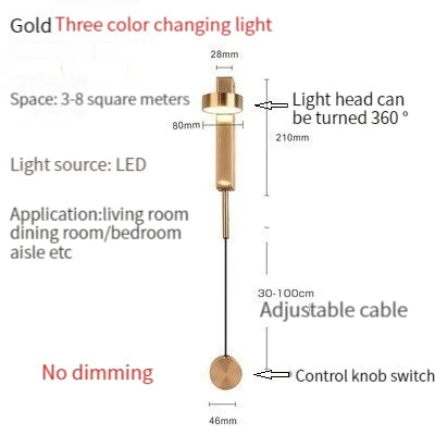 Nordic Modern LED wall lamp Gold Black Rotation Dimming Switch Wall Light With plug Fixture Bathroom Bedroom 360° Rotate Sconces