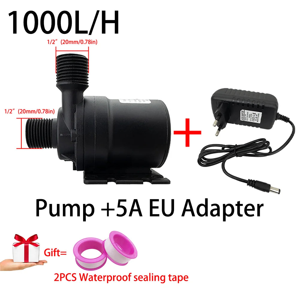 DC12V Brushless Motor Water Pump, DC24V 1000L/H, 8M Head 1/2" Submersible Pump, Fountain Water Heater, Shower Booster Pump, IP68