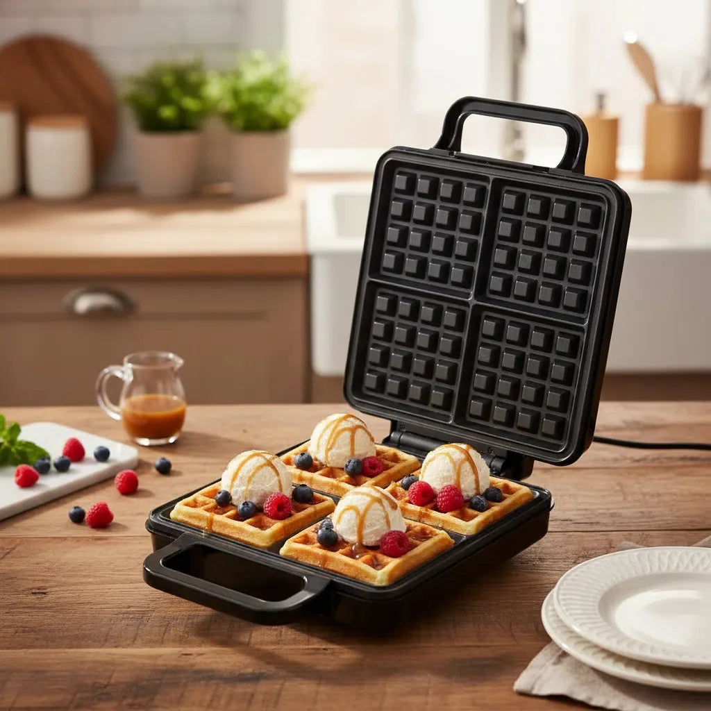 1500W Sandwich Maker Electric Waffle Makers 4 Pan Double Heating Non-Stick Egg Cake Oven Waffle Cake Machine for Kid's Snacks