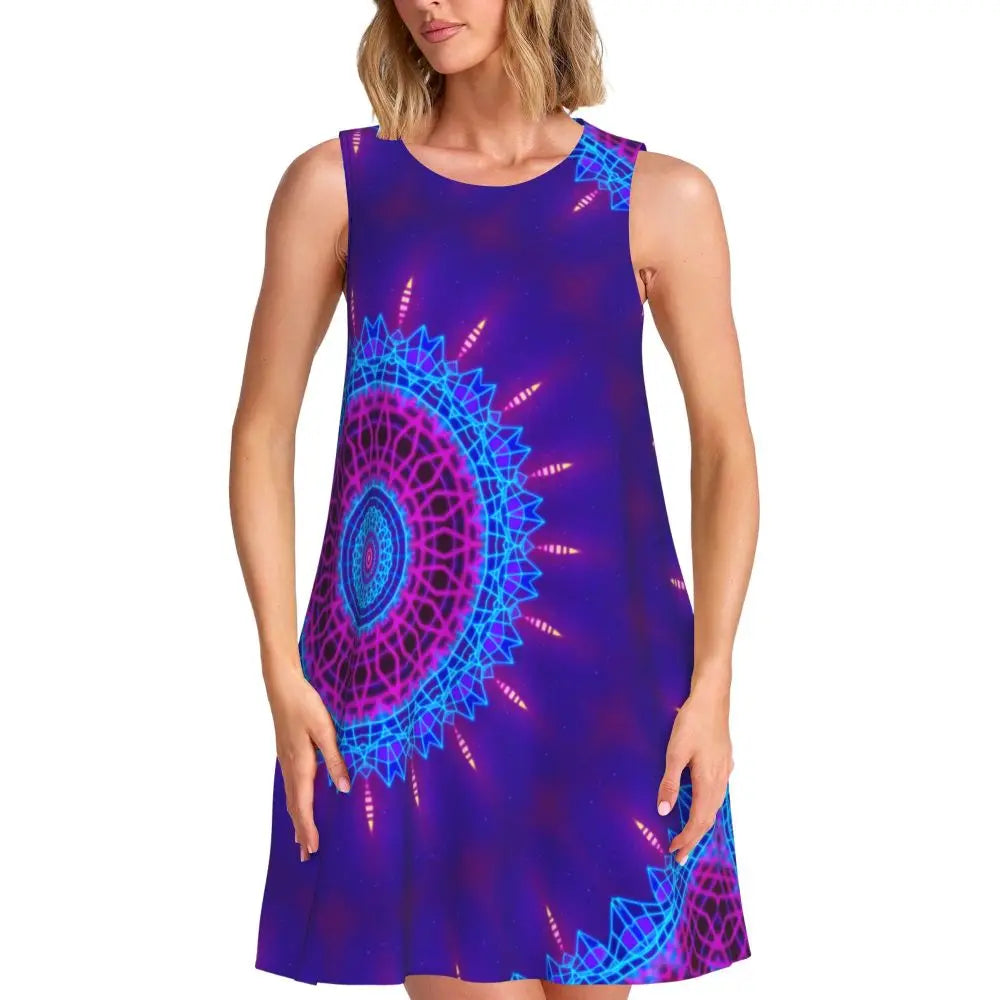 Ocean Sunset Casual Dress Palm Tree Print Sleeveless Elegant Dresses Ladies O Neck Simple Dress Day Print Clothing Birthday Gift