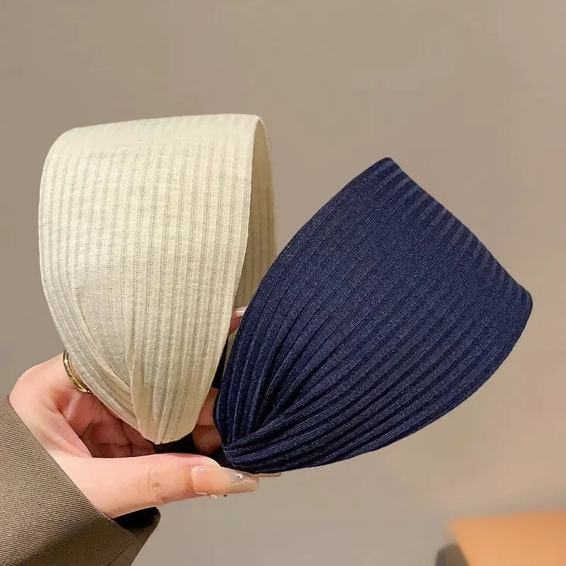 New Soft Wide Knitting Cotton Hairbands for Women Girls Korean Neutral Solid Turban with Teeth Head Band Headwear Accessories