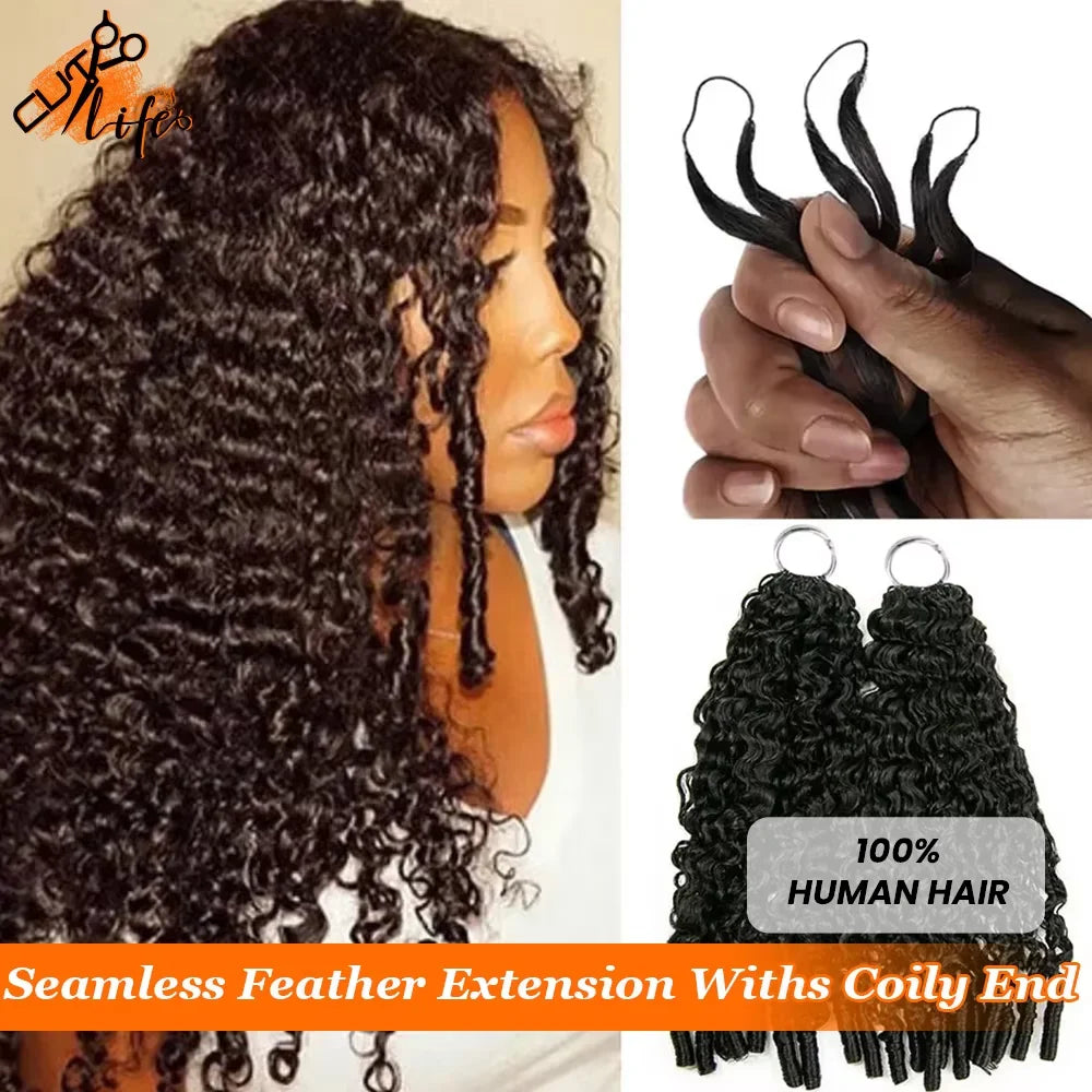 3rd Generation Deep Curly Crochet Human Hair Extension With Coily End Boho Braids Pre Separated Remy Feather Crochet Extension