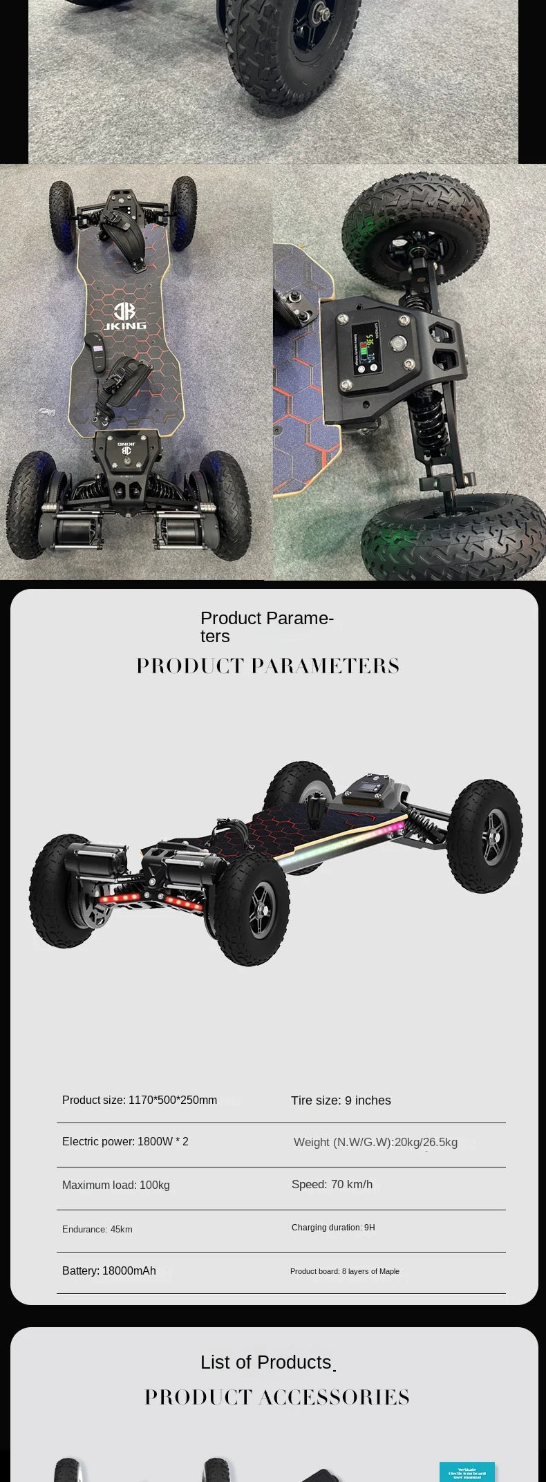 Jking Mars All-Terrain Electric Skateboard Remote Control Off-Road Four-Wheel Drive For Suspension Walking Belt
