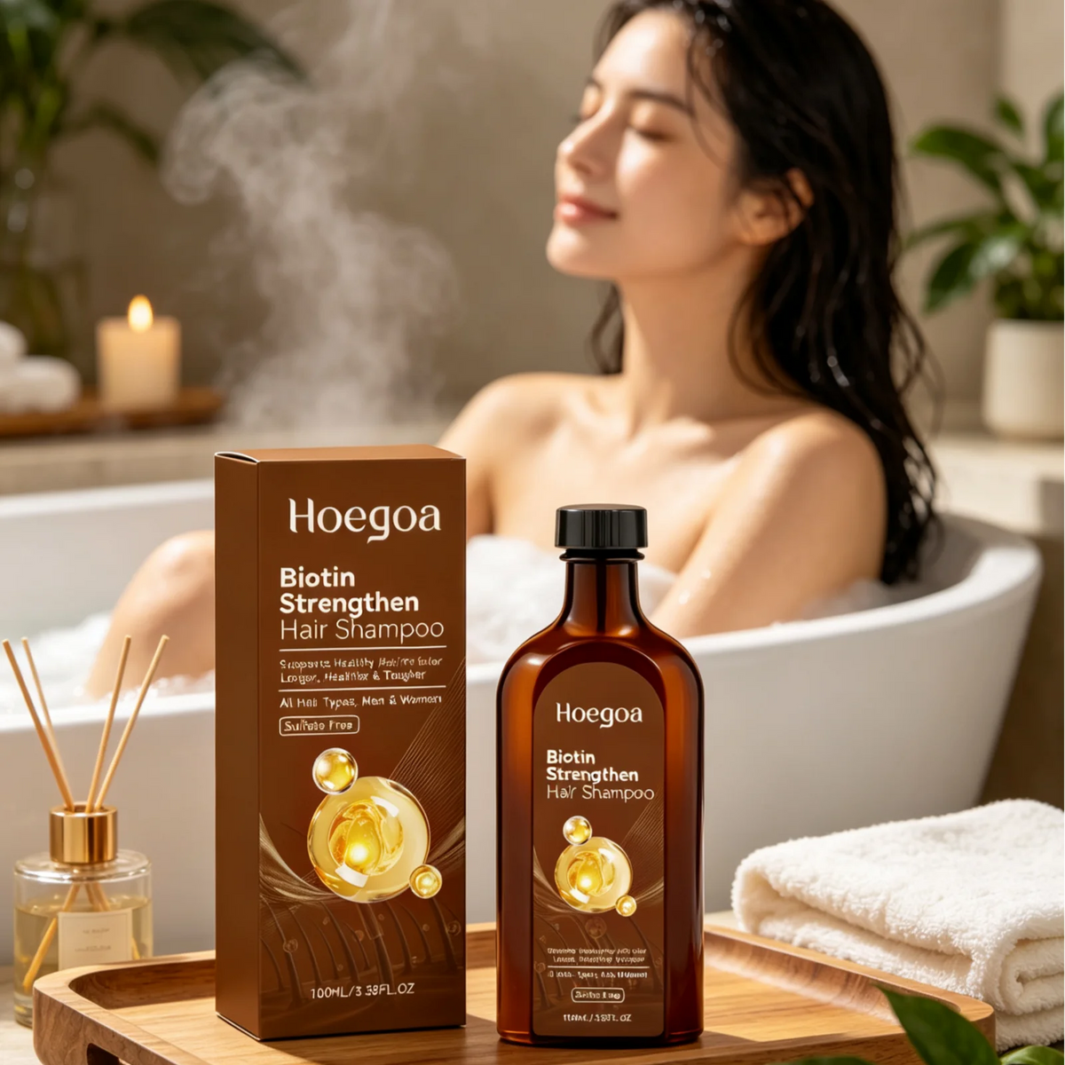 Hoegoa Thickening Hair Shampoo Gentle Cleansing Deep Moisturizing Scalp Refreshing Lightweight Hair Strengthening Shampoo 100ml