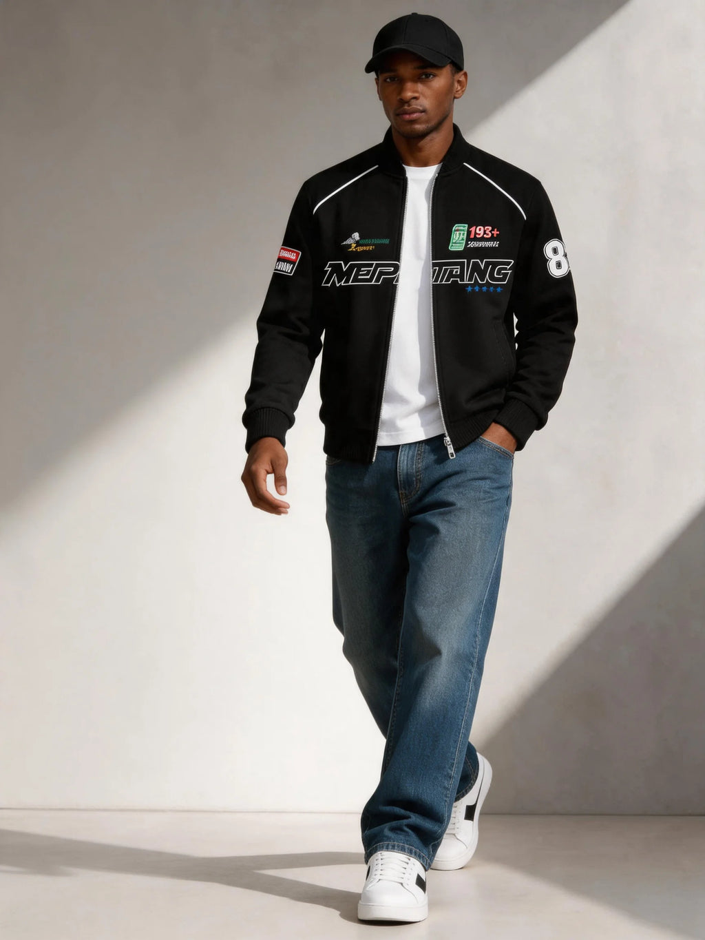 Men's pilot jacket with zipper pocket, casual baseball collar, outdoor sports pilot jacket
